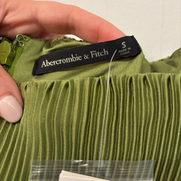 Abercrombie | Women's Strapless Pleat Release Midi Dress | Green - Picture 6 of 7
